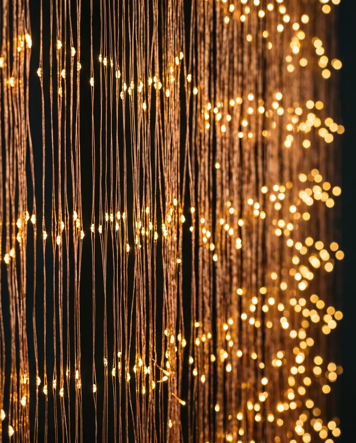 A dense floor-to-ceiling curtain of warm fairy lights
